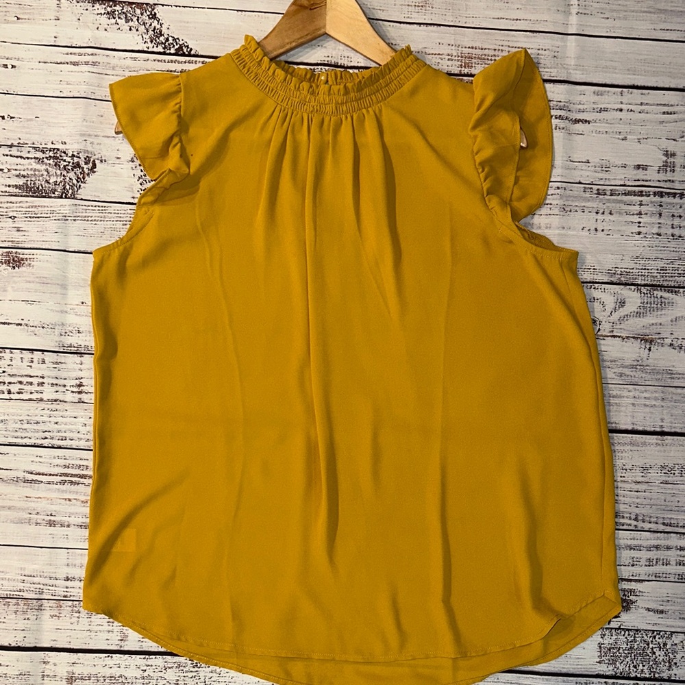 LOFT Mustard Ruffle Sleeve Blouse Sz. M